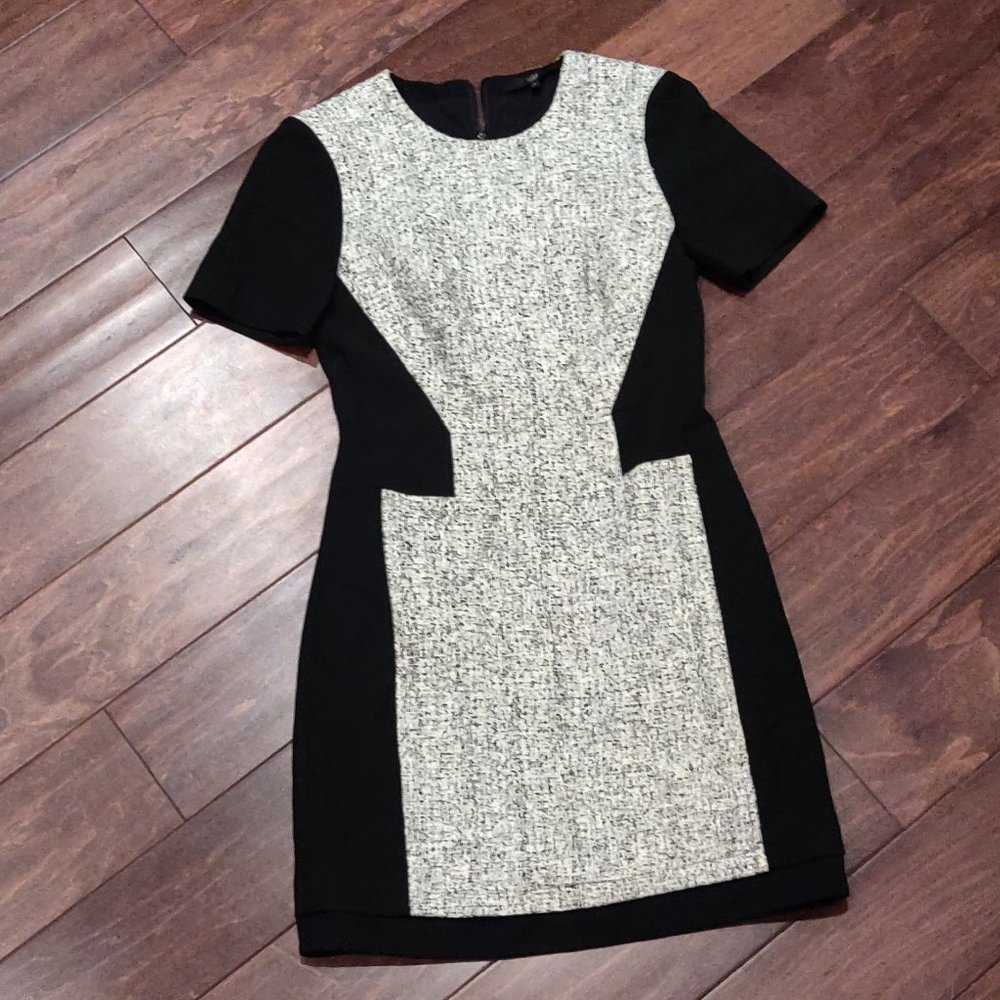 Tibi Tweed Peekaboo Black Shift Dress SIZE 4